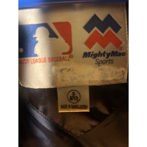 MLB New York NY Yankees Bomber Jacket Blue Satin Mighty Mac Sports S 8/10 Women? - Picture 4 of 8